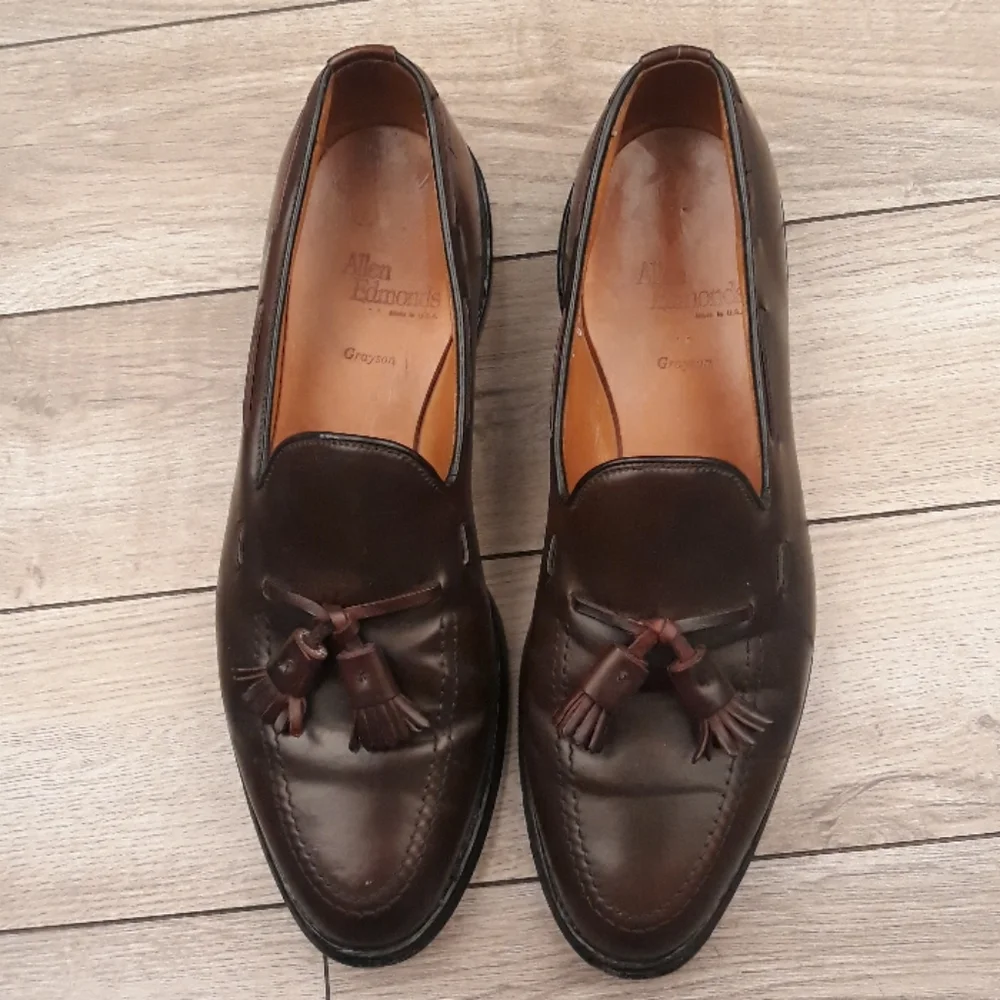 ALLEN EDMONDS Grayson Brown Leather Shell Cordovan Sz 10 A‎ Mens Tassel Loafers